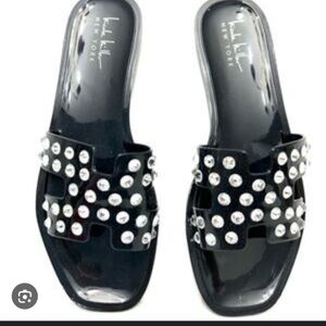NICOLE MILLER Jessa Jelly Clear Rhinestone Slide Sandals Size 8 EUC